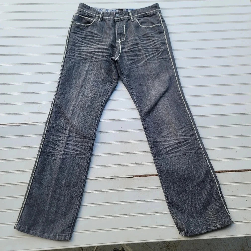 Ten 25 Stephin Mens Jeans Gray 34 x33 Straight Leg Denim Wash Stitch Sz 34